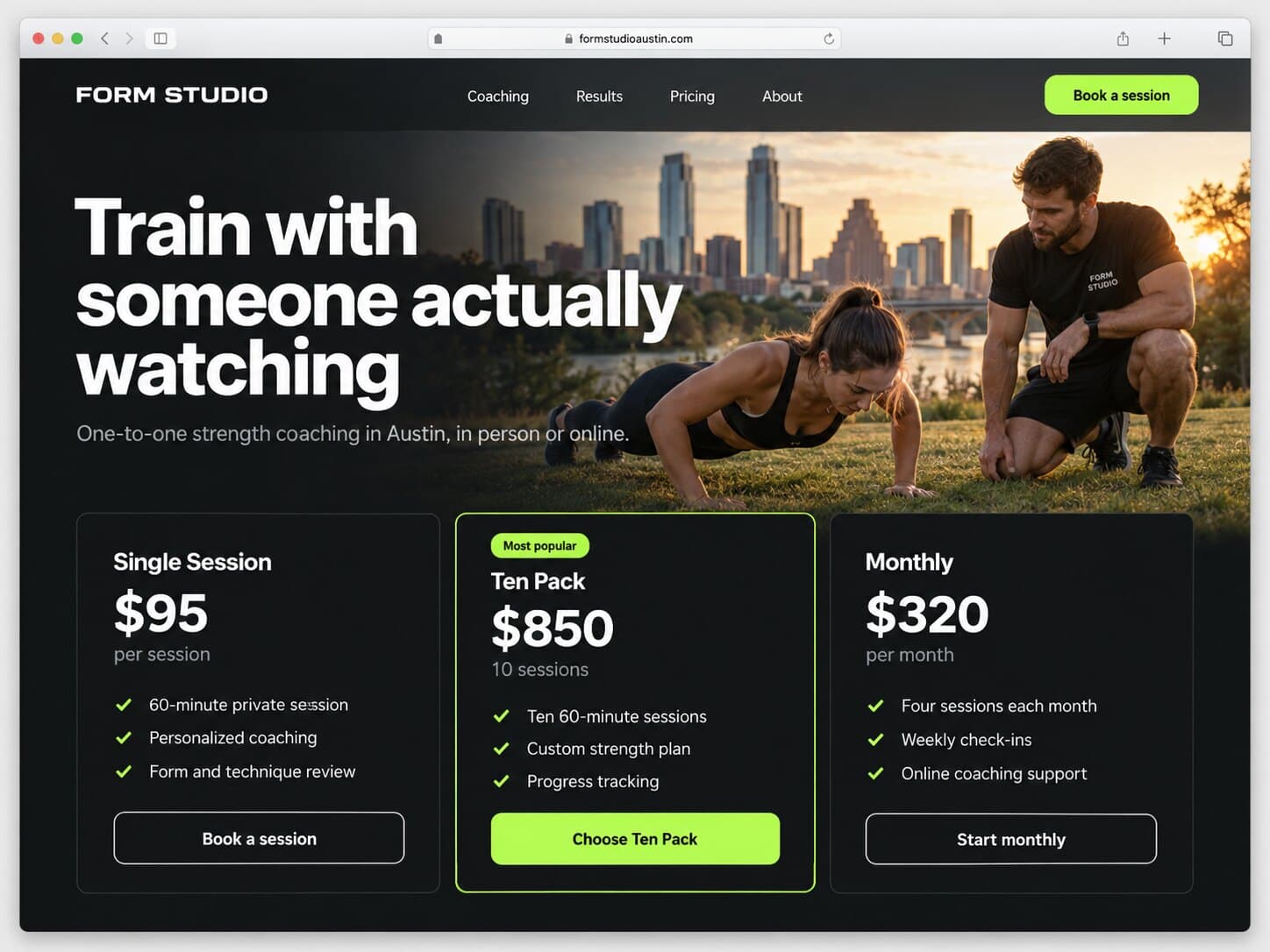 Personal trainer website example