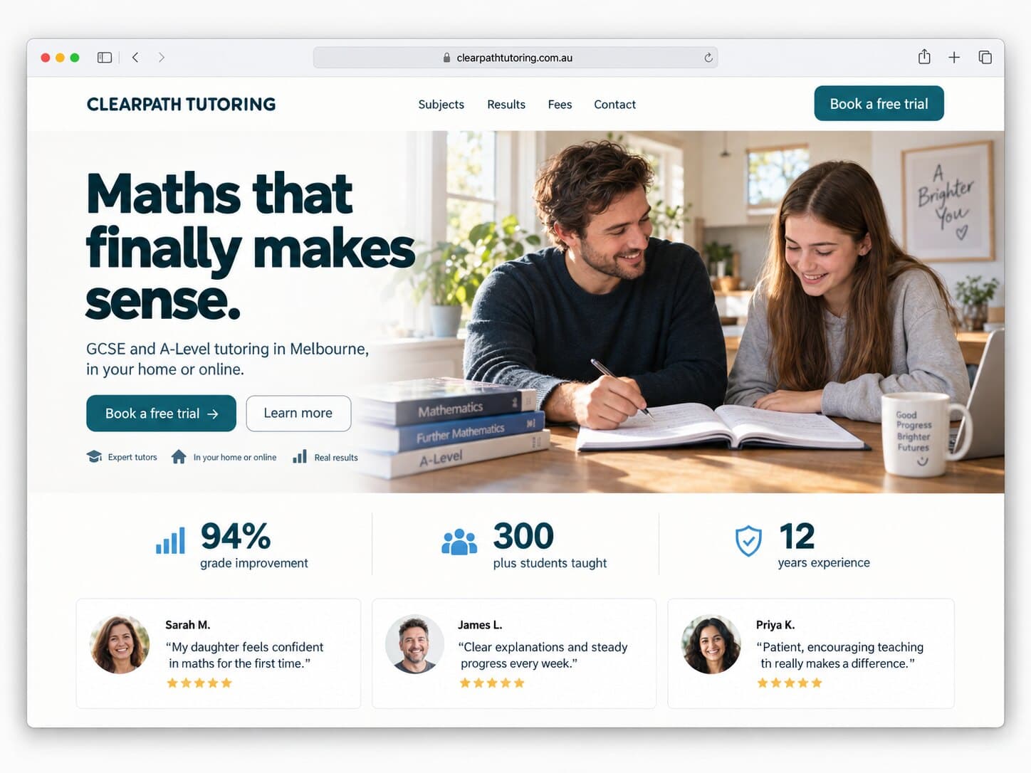 Maths tutor website example